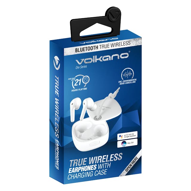 Volkano Ore Series True Wireless Earphones with Charging Case - White